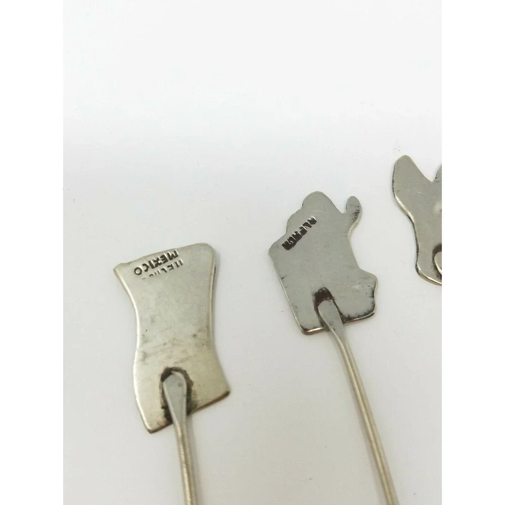 Vtg Mexican alpaca and Abalone cocktail forks picks signed set of 5 man cave
